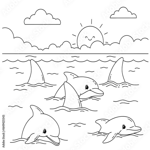  The dolphins have their fins sticking out of the water, pretending to be sharks.