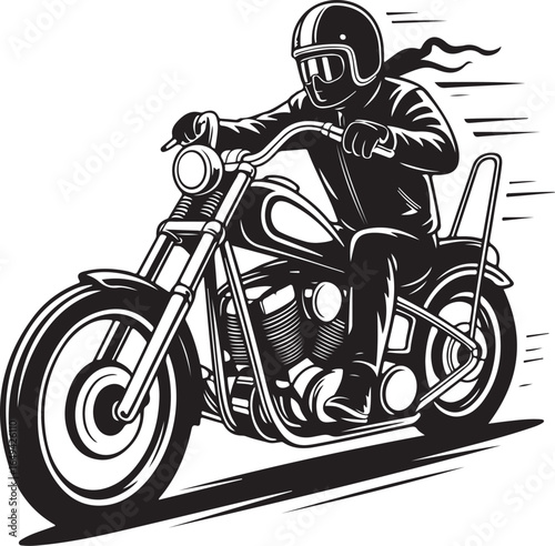 Rider cruises fast on classic motorcycle, feeling freedom