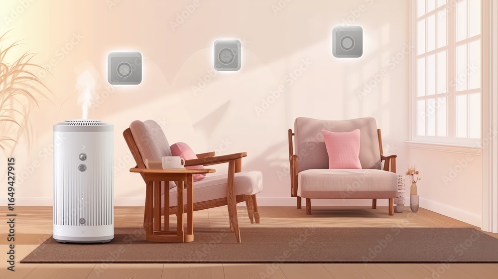 Obraz premium Cozy Living Room with Smart Home Devices