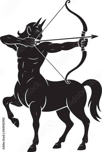 Powerful centaur archer aims bow, striking mythical pose