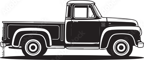 Side view silhouette of a classic pickup truck in black and white vintage vehicle