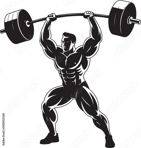 Powerful weightlifter lifts barbell, showcasing strength and fitness