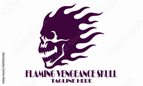 Flaming vengeance skull vector illustration, flaming vengeance skull logo design with white background