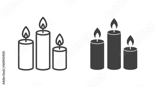 UntitledIllustration of three candles with flickering flames, isolated on white background, creating a warm and peaceful ambiance for decorative and symbolic purposes