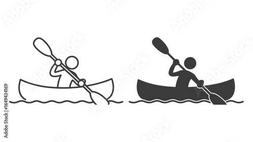UntitledIllustration of a person paddling a canoe on the water, isolated on white background, showcasing a recreational activity with a simple and clean design for various applications