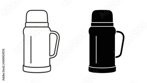 UntitledVector art of black and white thermos flask isolated on white background, perfect for keeping beverages hot or cold during travel, camping, or outdoor activities with its insulated design