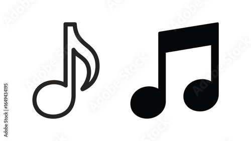 UntitledVector art of two musical notes in black and white isolated on white background, one with a filled head and the other with an outline, representing musical notation and melody