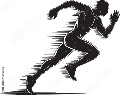 Dynamic runner sprinting forward with speed lines