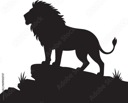 Majestic lion silhouette stands proudly on rocky outcrop