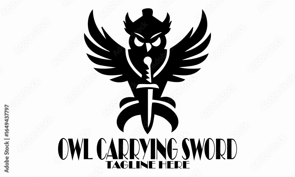 Obraz premium Modern owl carrying sword, owl logo design, modern owl carrying sword vector illustration