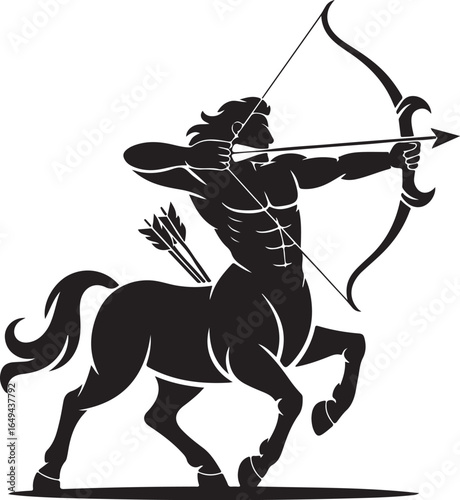 Powerful centaur archer aiming bow, mythical creature art