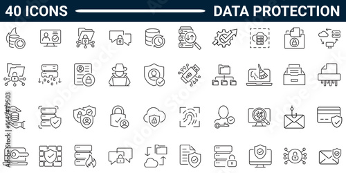 Data Protection outline style icon set with editable stroke. Vector Illustration. 