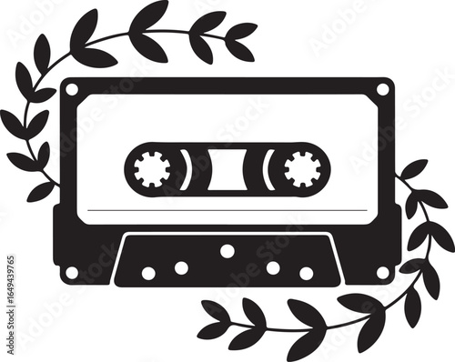 Retro cassette tape with elegant floral accent design