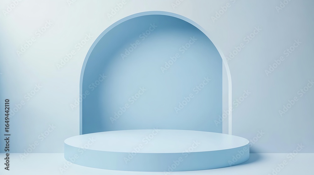 Fototapeta premium Empty podium in elegant on white and pastel blue gradient background,ideal mockup for product display presentation showcase backdrop design