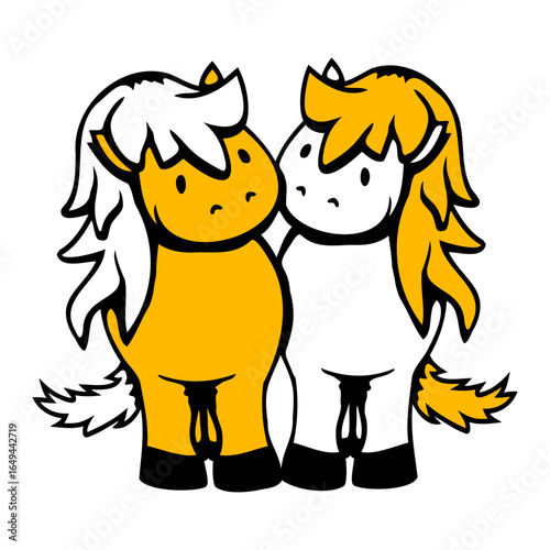 2 horses Team Pony Foal Couple Comic Friends Love