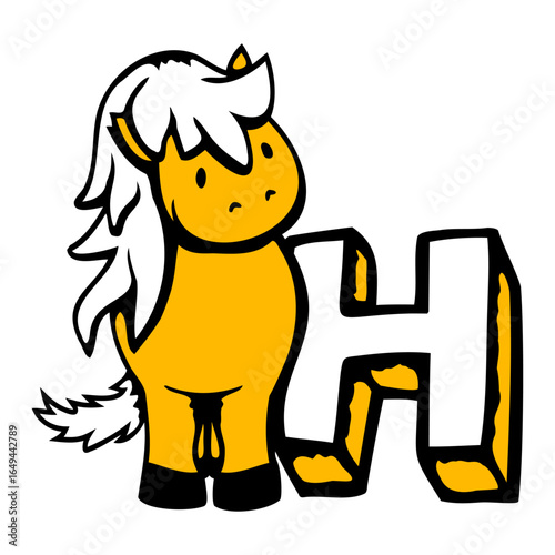Horse H Letter ABC Learning School First Name Cute