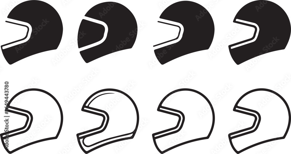 Eight black and white icons of motorcycle racing helmets motorcycle helmet sport helmet Eight black and white icons of motorcycle racing helmets motorcycle helmet sport helmet