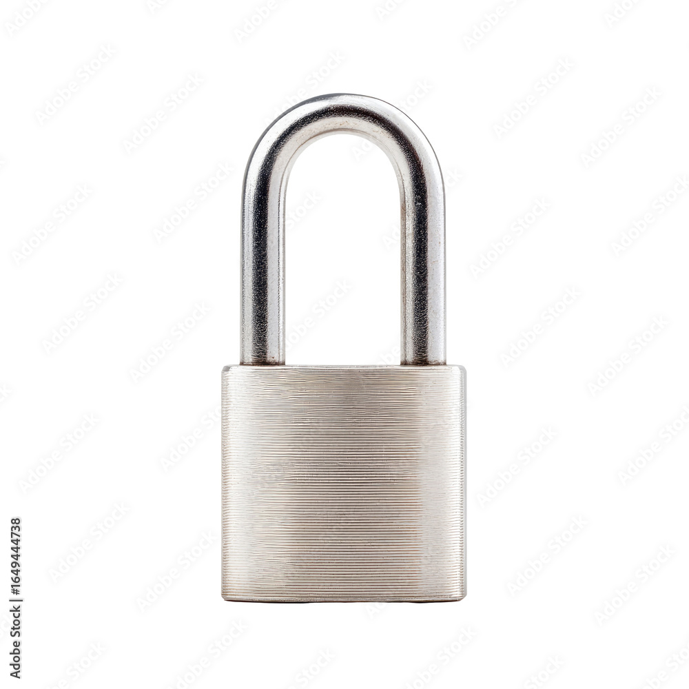 Fototapeta premium Silver Padlock with Shiny Finish Isolated on a White Background, Symbolizing Security and Protection for Various Applications