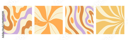 Distorted wavy retro patterns background set