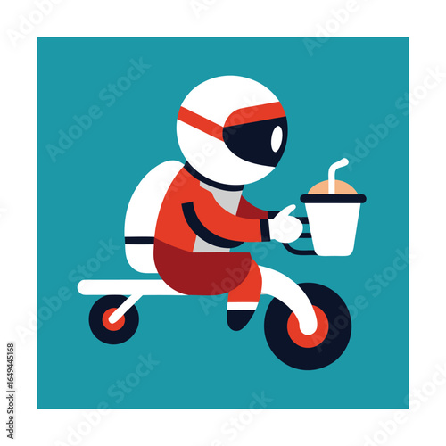 Cartoon Astronaut Delivering Coffee on Hover Bike