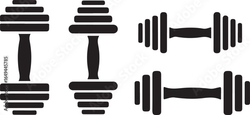 Two pairs of black dumbbells on white background weights fitness