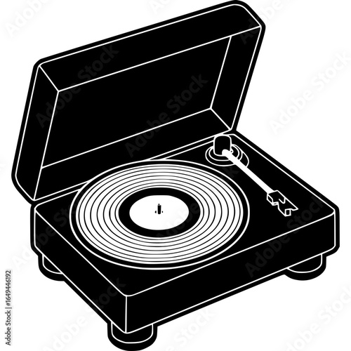 Retro Tunes: A vintage turntable, a symbol of music's rich past, awaits the touch of a vinyl record, poised to spin timeless melodies for a listening experience.
