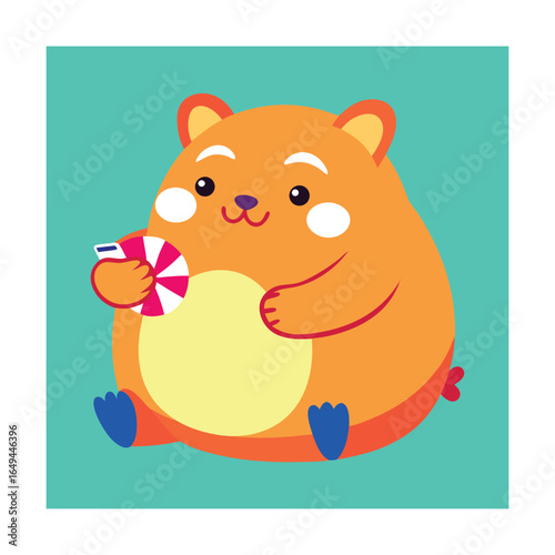 Chubby Hamster Playing Candy Game on Phone Vector