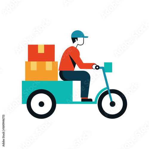 Courier with Heavy Duty Cargo Bike Full of Boxes