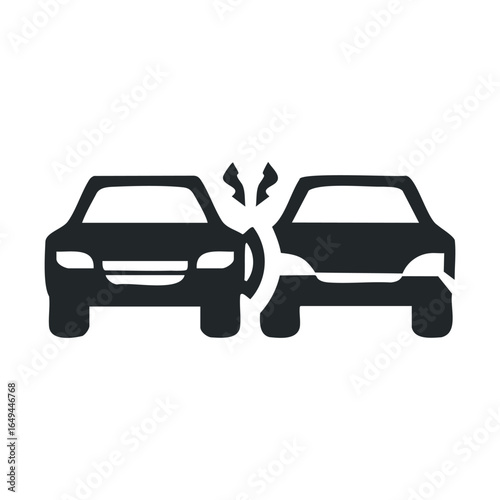 Silhouette icon of two cars in collision with impact marks