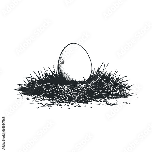 Monochrome egg on grass nest illustration