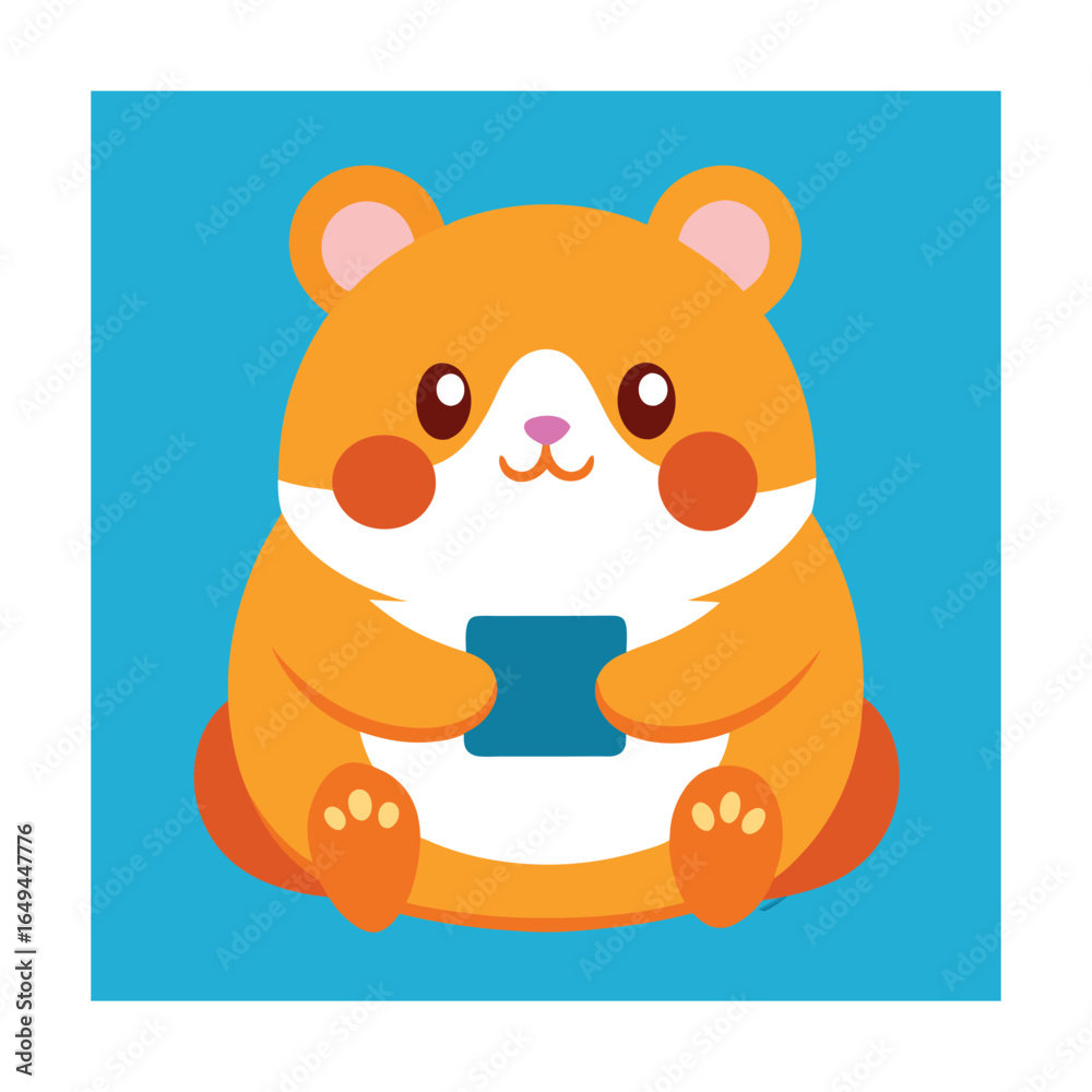 Fototapeta premium Cute Hamster Playing Mobile Game Cartoon Vector