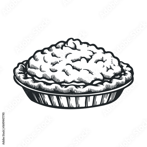 Vintage black and white pie sketch with crusty topping