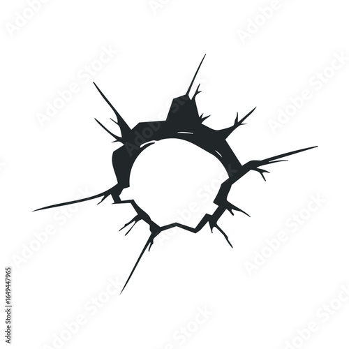 Abstract black crack in wall with jagged edges