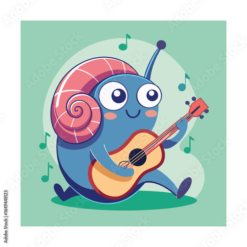 Cute Snail Playing Guitar Character Vector