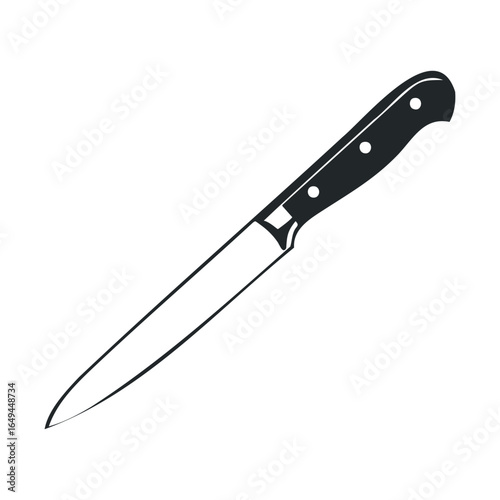 Black chef's knife with white dots on handle isolated on white background