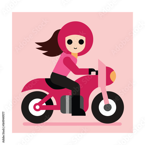 Girl Biker with Pink Motorcycle and Leather Boots Illustration