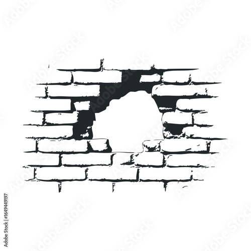 Black brick wall with rough hole in center
