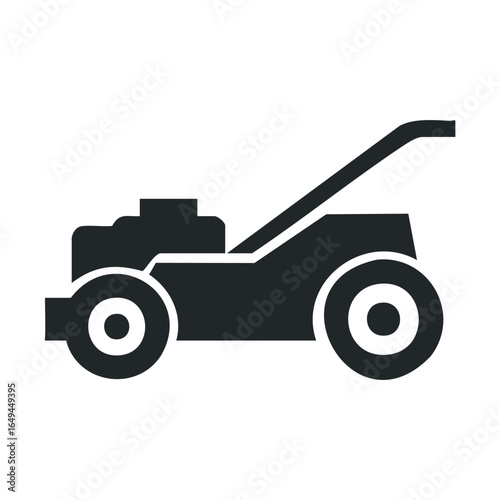 Minimalist silhouette of a lawn mower icon for landscaping and gardening