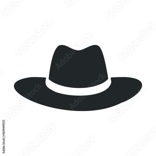 Silhouette of a wide-brim fedora hat icon in black and white