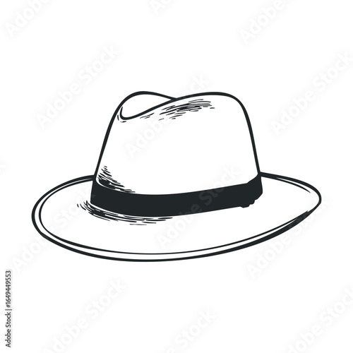 Classic fedora hat sketch with wide brim and black band