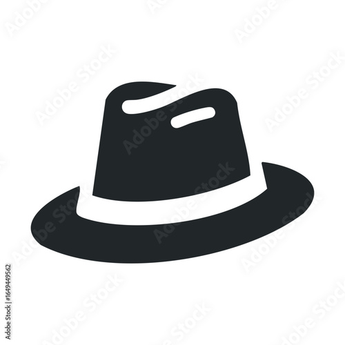 Classic black fedora hat icon with simple bold design