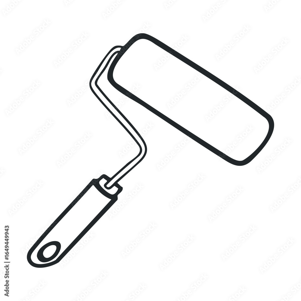 Black and white paint roller icon for home renovation projects