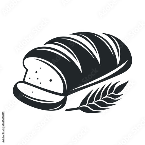 Monochrome bread loaf illustration with wheat grain