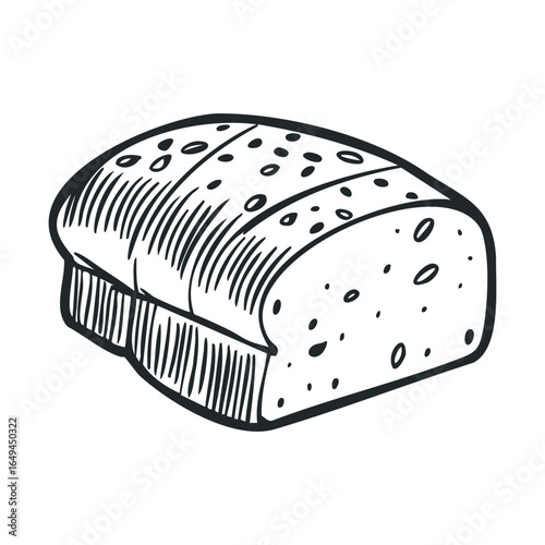 Illustrated loaf of bread with seeds in black and white line art style