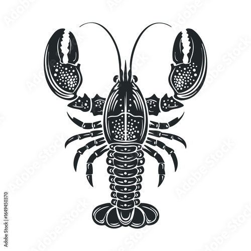 Intricate black lobster illustration with detailed claws and antennae