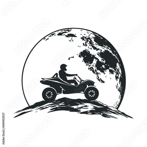 Silhouette of person riding atv on hilltop against full moon