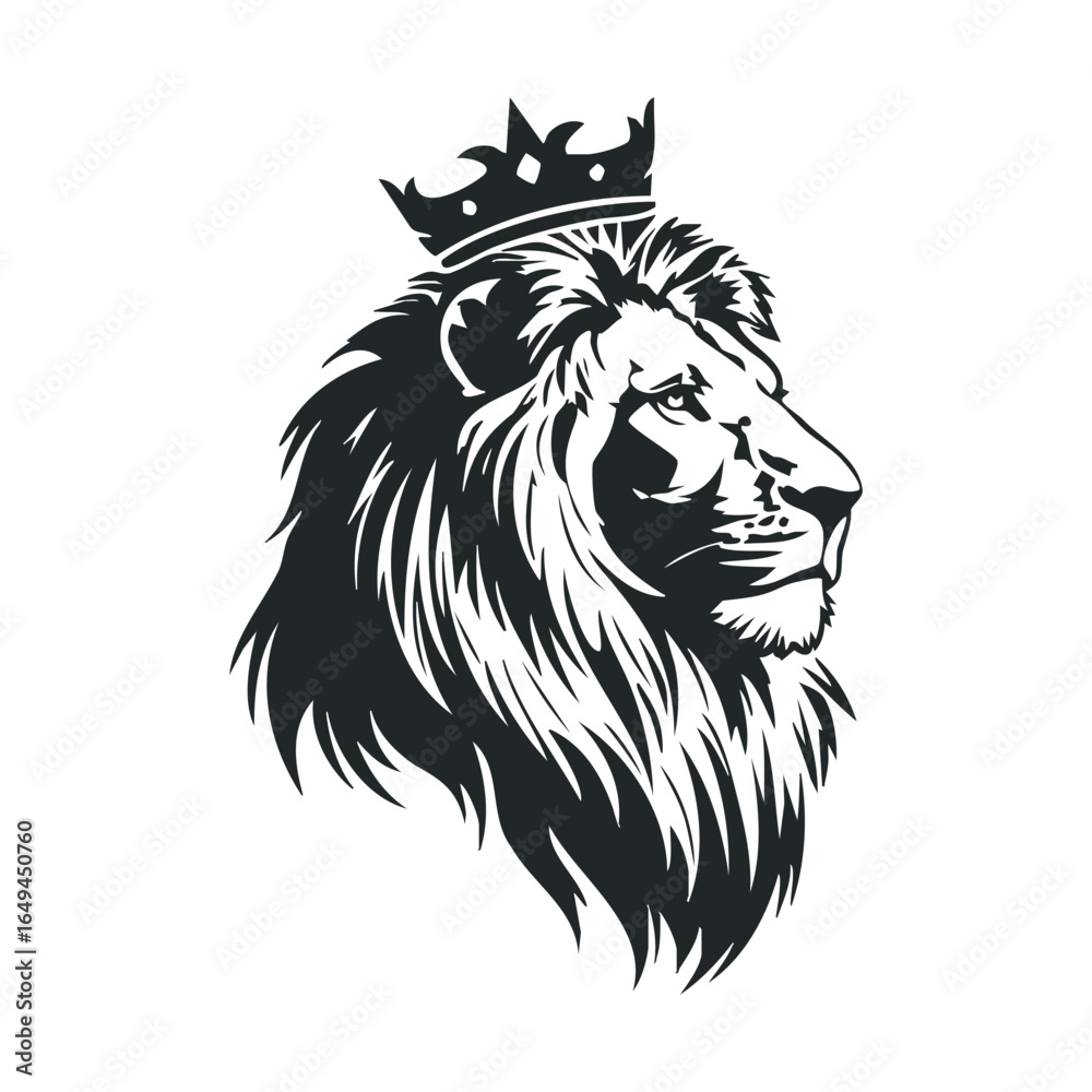 Fototapeta premium Majestic lion with crown illustration in black and white