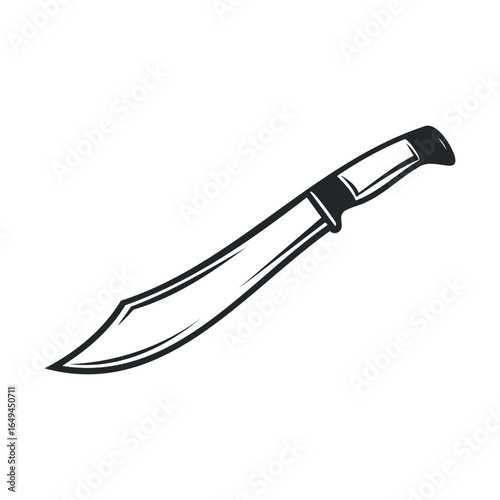 Curved machete knife with wooden handle illustration