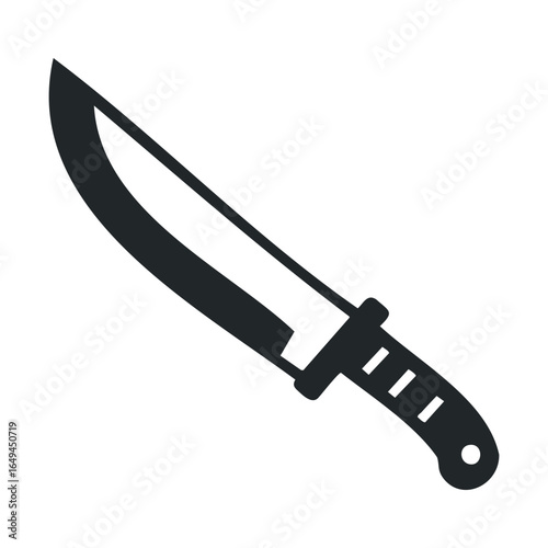 Simple graphic of a machete silhouette with curved blade and handle