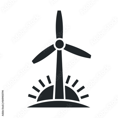 Wind turbine with rising sun icon - renewable energy symbol